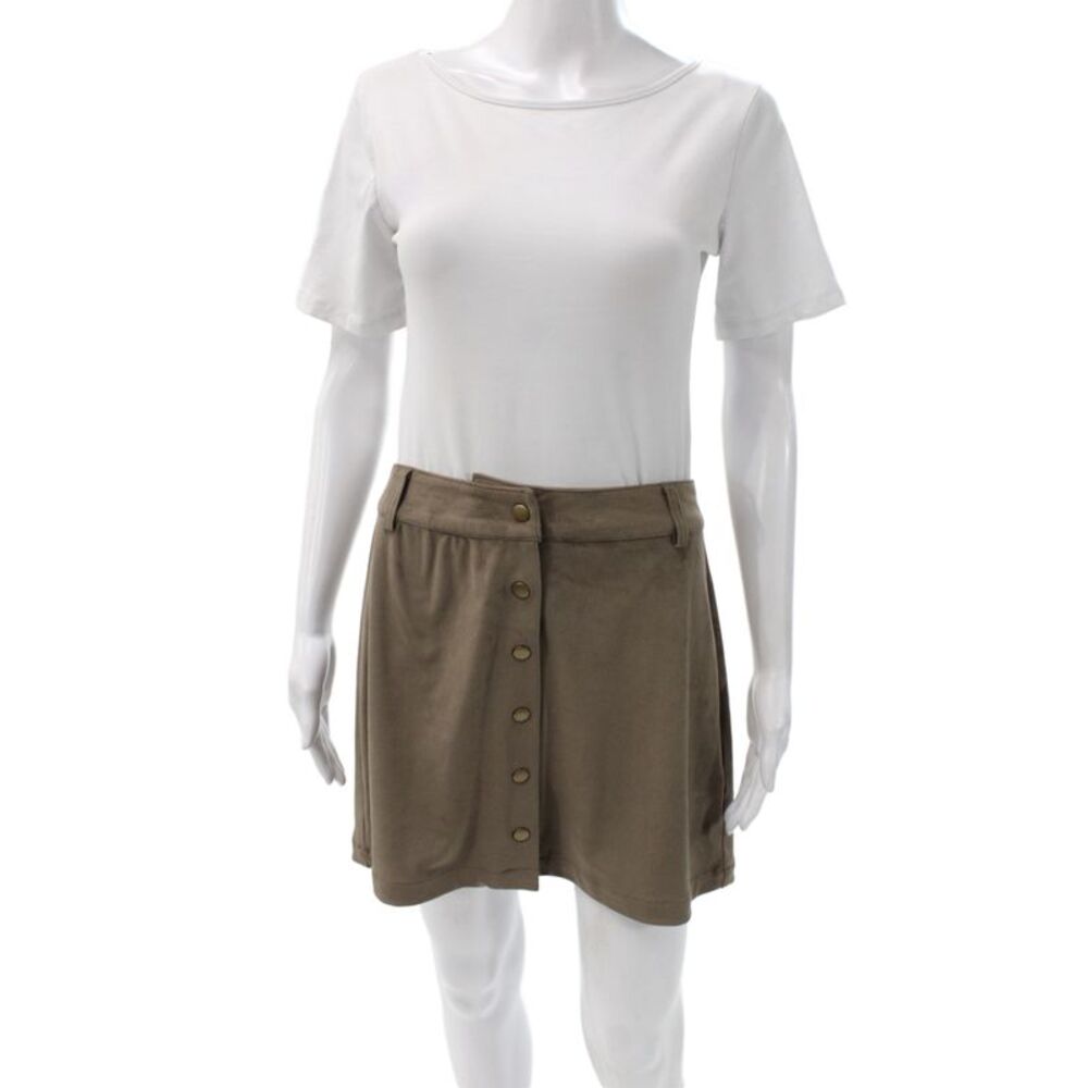 Marine Layer Womens A-Line Mini Skirt Brown Button Polyester Size S